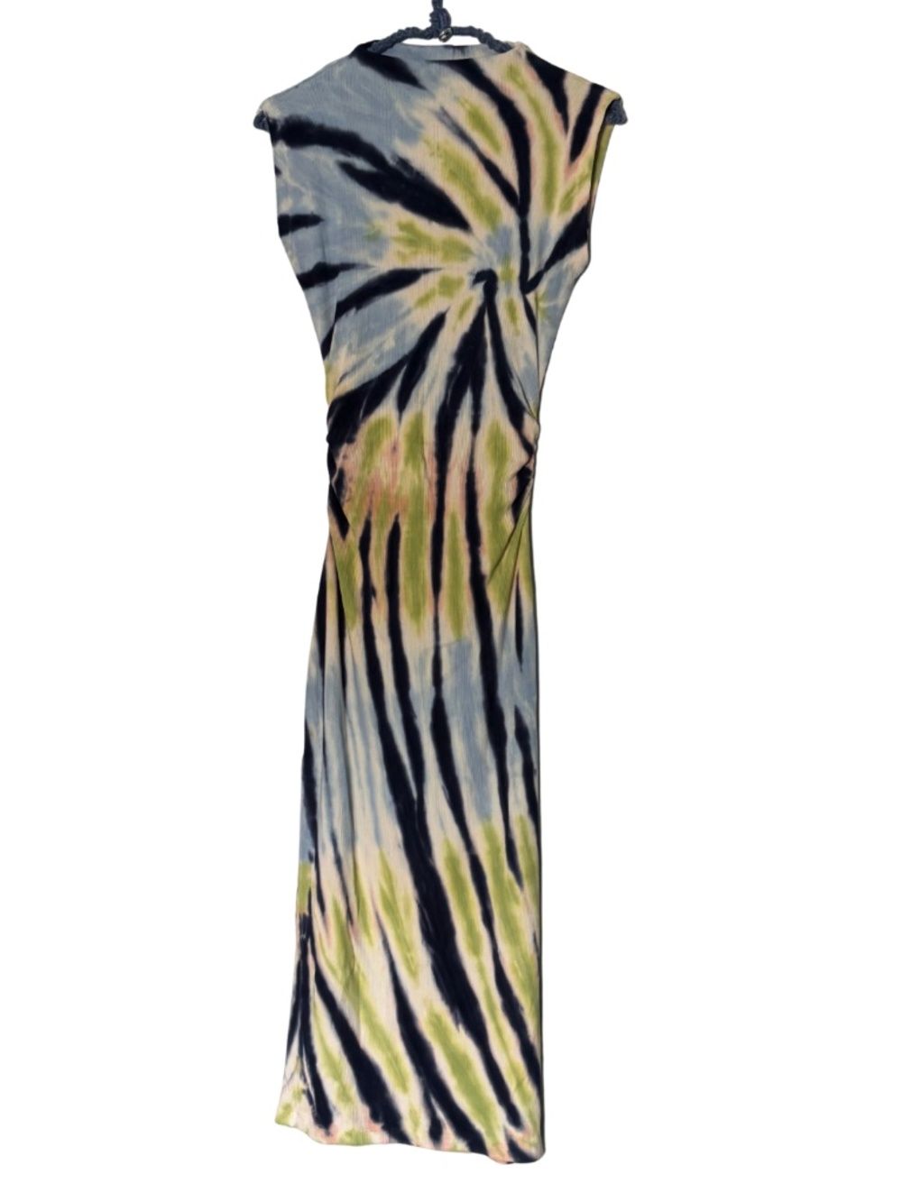 Young Fabulous & Broke Bodycon Maxi Dress Blue Tie Dye XS High Neckline NWOT